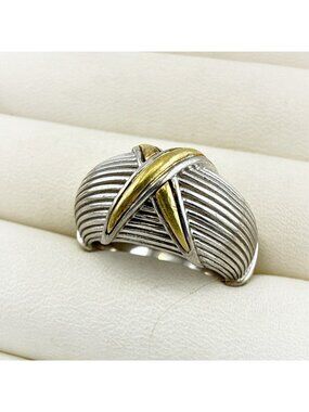 Ann King Ring Sterling Silver 18k Yellow Gold Cable Dome 3D Modernist Size 7 QVC